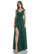 Emerald Sheath V-Neck Long Bridesmaid Dress With Slit