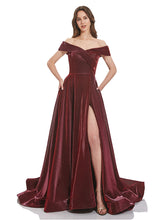 Burgundy A-Line Off the Shoulder Long Bridesmaid Dress With Slit