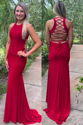 Burgundy Mermaid Scoop Neck Pleated Sleeveless Long Prom Dress