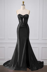 Black Sparkly Mermaid Sweetheart Corset Long Prom Dress with Slit