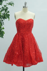 Sparkly Red A Line Strapless Short Homecoming Dress