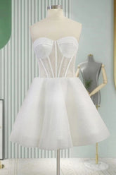 White A Line Strapless Tull Short Homecoming Dress