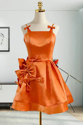 Orange A Line Bow Short Homecoming Dress