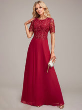 Burgundy A Line Round Neck Sequin Mother of Bride Dress With Appliques