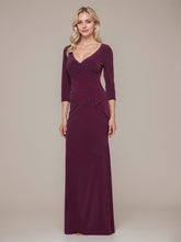 V-Neck Floor-Length Jersey Mother Of The Bride Dress With Ruffle