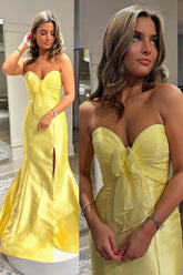Yellow Mermaid Strapless Sweetheart Long Prom Dress with Slit