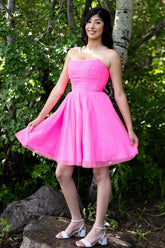 Glitter Fuchsia A Line Tulle Short Corset Homecoming Dress To Impress