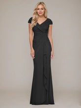 Ruched V-Neck Chiffon Mother Of The Bride Dress with Ruffle