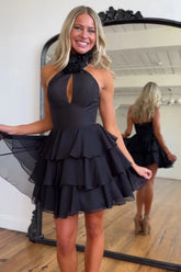 Black Floral High Neck Short Homecoming Dress To Impress