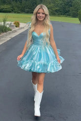 Lake Blue Cute A-Line Short Homecoming Dress with Bow