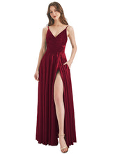 Burgundy A-Line V-Neck Long Bridesmaid Dress With Slit