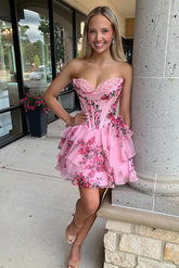 Floral Pink Corset A Line Short Homecoming Dress To Impress