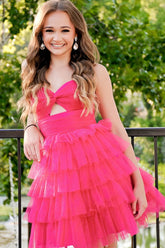 Fuchsia Ruffled Tiered A Line Short Homecoming Dress To Impress