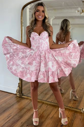 Pink Corset Strapless A Line Short Homecoming Dress To Impress