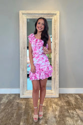 Pink Floral Chiffon Tight Short Homecoming Dress To Impress