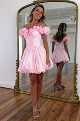Pink Off The Shoulder Ruffled Short Corset Homecoming Dress To Impress