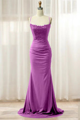 Purple Mermaid Halter Long Prom Dress with Appliques