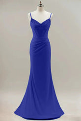 Sparkly Royal Blue Mermaid Spaghetti Straps Corset Prom Dress With Beading