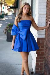Royal Blue Strapless A Line Short Homecoming Dress with Bowknot