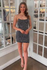 Sparkly Black Beaded Strapless Short Homecoming Dress
