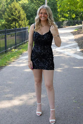 Sparkly Black Tight Short Corset Homecoming Dress with Sequins