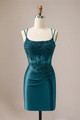 Sparkly Green Spaghetti Straps Beading Corset Homecoming Dress