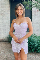 Sparkly Lilac Sequined Tight Short Homecoming Dress To Impress