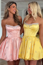 Sparkly Pink Corset Strapless Short Homecoming Dress To Impress