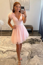 Sparkly Pink V-Neck A-Line Short Homecoming Dress To Impress