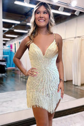 Sparkly White Beaded Lace-Up Back Homecoming Dress To Impress