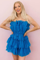 A Line Strapless Short Tulle Homecoming Dress