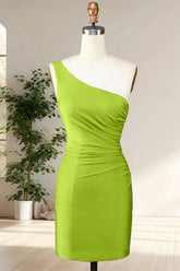 Green One Shoulder Bodycon Ruched Short Homecoming Dress
