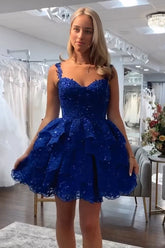 Royal Blue A Line Ruffle Tiered Short Homecoming Dress