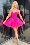Hot Pink A-Line Spaghetti Straps Short Homecoming Dress with Beading