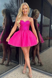Hot Pink A-Line Spaghetti Straps Short Homecoming Dress with Beading