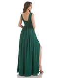 Emerald Sheath V-Neck Long Bridesmaid Dress With Slit