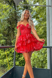 Sparkly Fchsia A Line Off the Shoulder Homecoming Dress with Ruffles