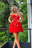 Sparkly Fchsia A Line Off the Shoulder Homecoming Dress with Ruffles