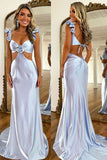 Hot Pink Mermaid Waist Hollow Long Prom Dress with Flower