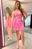 Lilac A-Line Sweetheart Short Tiered Homecoming Dress with Appliques