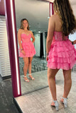 Lilac A-Line Sweetheart Short Tiered Homecoming Dress with Appliques