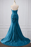 Black Sparkly Mermaid Sweetheart Corset Long Prom Dress with Slit