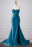 Black Sparkly Mermaid Sweetheart Corset Long Prom Dress with Slit
