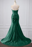Green Sparkly Mermaid Sweetheart Corset Long Prom Dress with Slit
