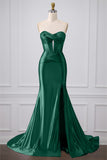 Green Sparkly Mermaid Sweetheart Corset Long Prom Dress with Slit