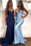 Navy Mermaid Spaghetti Straps Lace Up Back Long Prom Dress