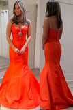 Orange Mermaid Strapless Bows Pleated Long Prom Dress