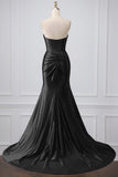 Black Sparkly Mermaid Sweetheart Corset Long Prom Dress with Slit