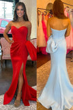 Light Blue Mermaid Strapless Bow Long Prom Dress with Slit
