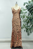 Golden Sparkly Mermaid Sequin Prom Dress With Slit